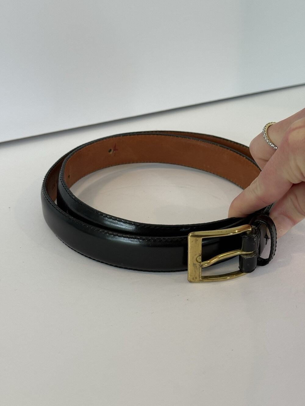 Vintage Christopher Hayes Black Genuine Leather Belt Brass Buckle Size 32 USA